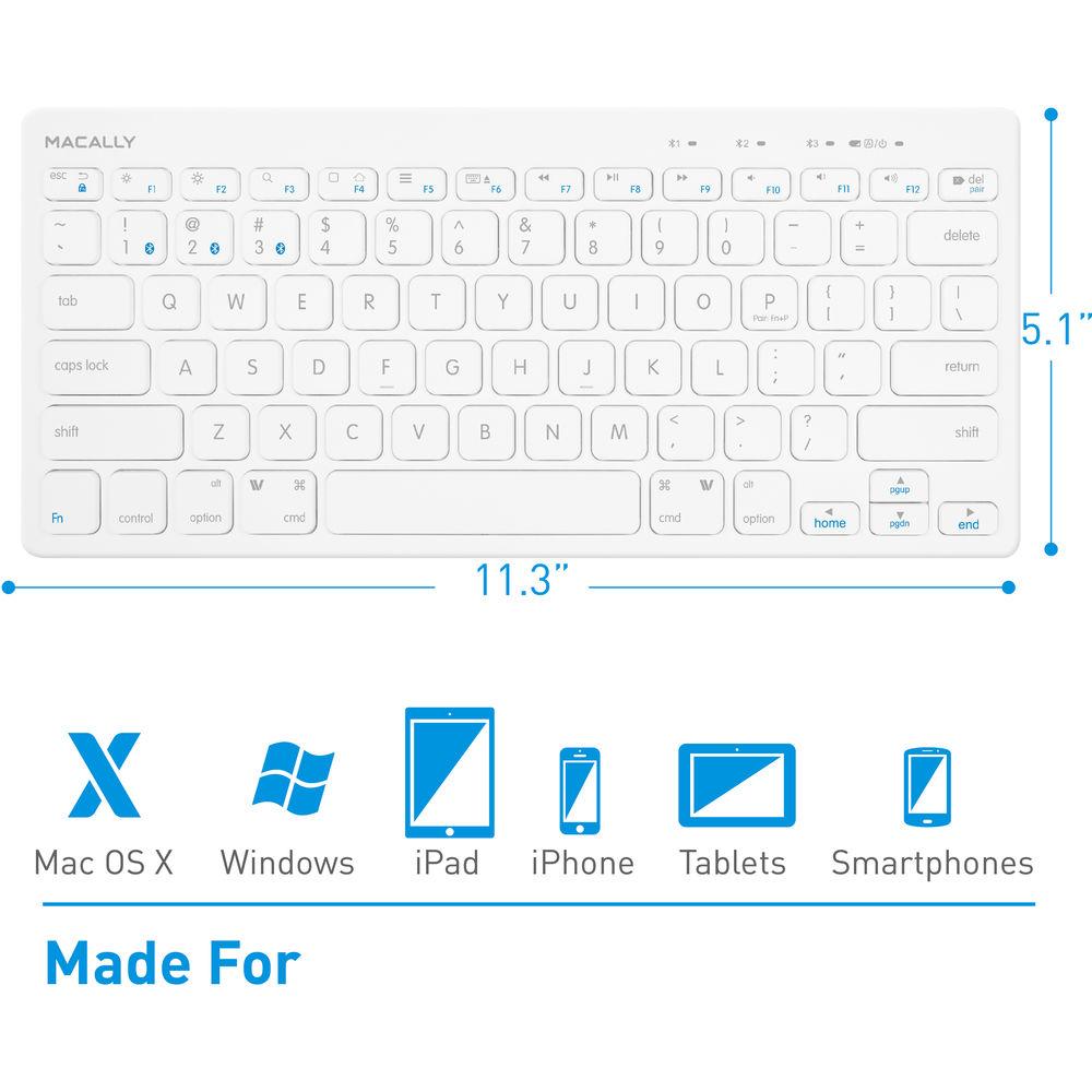 Macally Quick Switch Bluetooth Keyboard for Three Devices