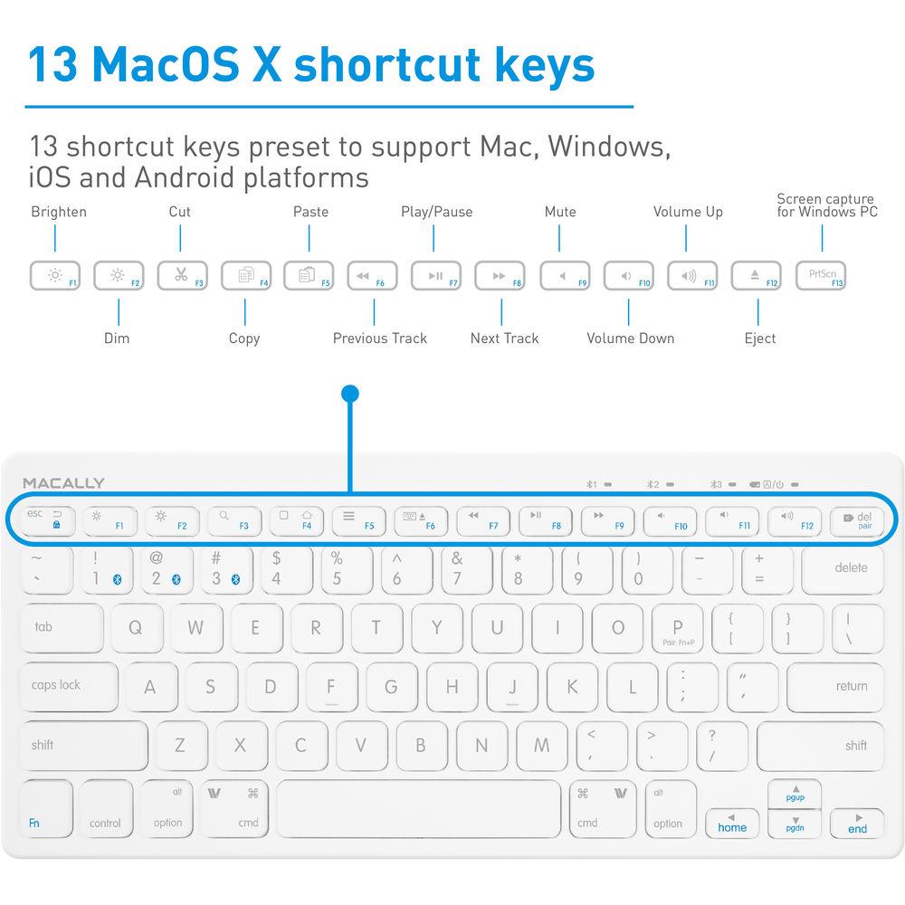 Macally Quick Switch Bluetooth Keyboard for Three Devices