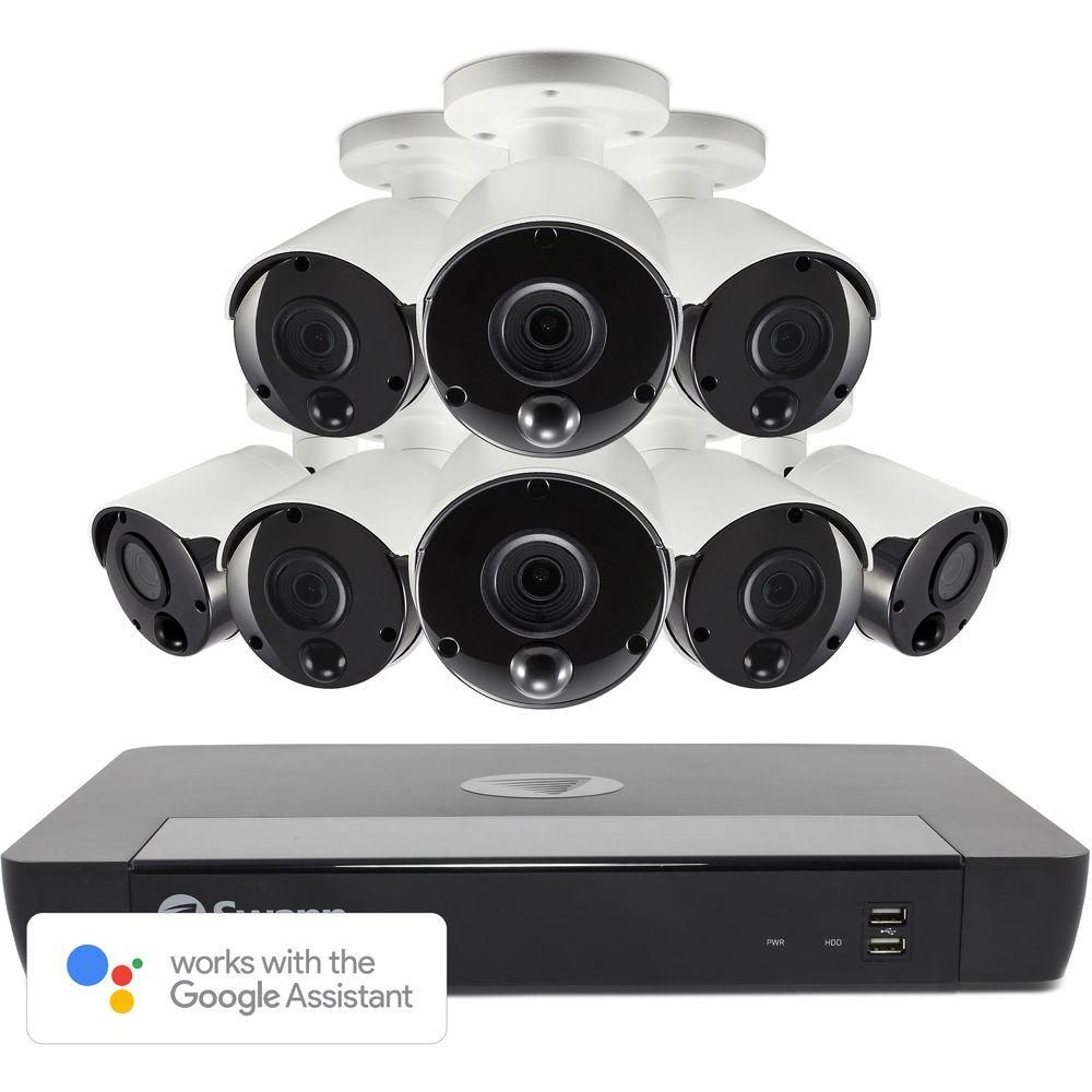 Swann 16-Channel 4K UHD NVR with 2TB HDD & 8 4K Outdoor Night Vision Bullet Cameras with Audio