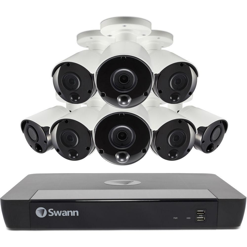 Swann 16-Channel 4K UHD NVR with 2TB HDD & 8 4K Outdoor Night Vision Bullet Cameras with Audio