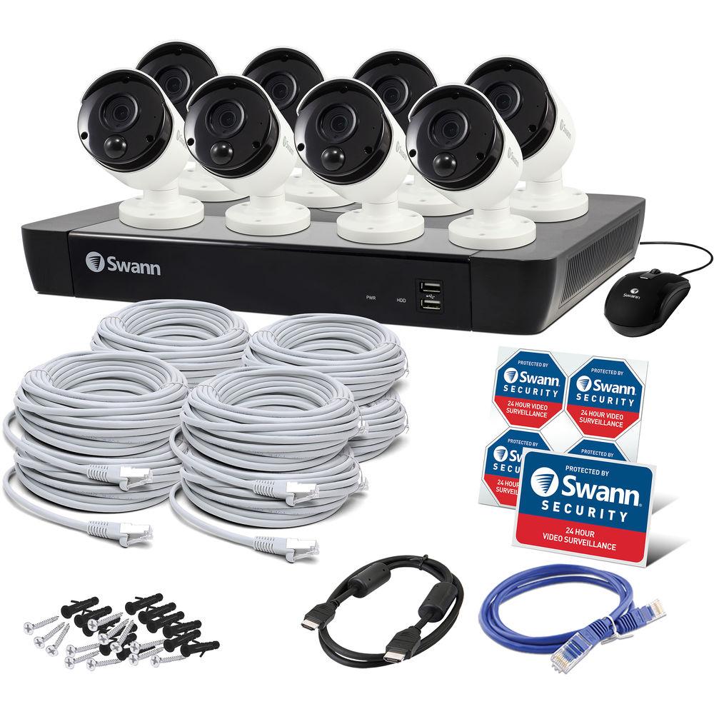 Swann 16-Channel 4K UHD NVR with 2TB HDD & 8 4K Outdoor Night Vision Bullet Cameras with Audio