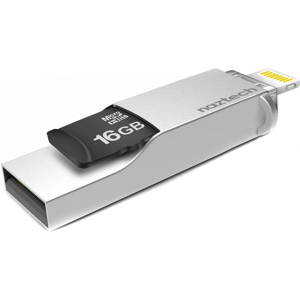 Naztech Xtra Drive Mini microSD Card Reader with Lightning & USB Type-A