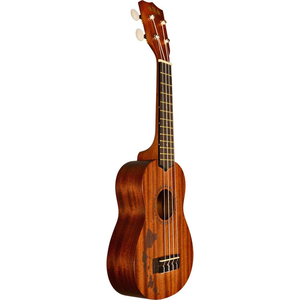 KALA Satin Mahogany Soprano Ukulele with Hawaiian Islands Laser-Etched Design