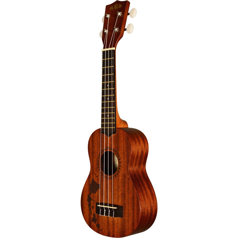 KALA Satin Mahogany Soprano Ukulele with Hawaiian Islands Laser-Etched Design