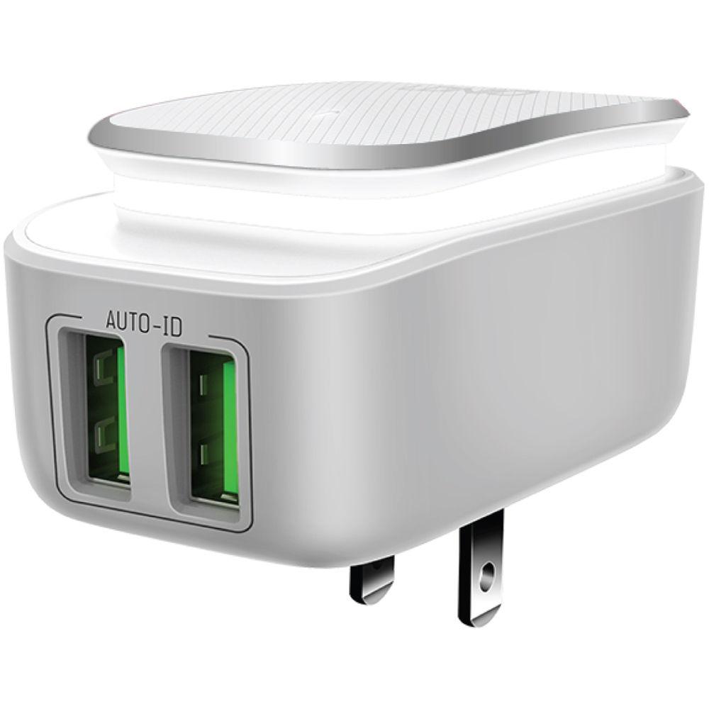 REVJAMS Smart Dual USB Travel Charger with LED Night Light