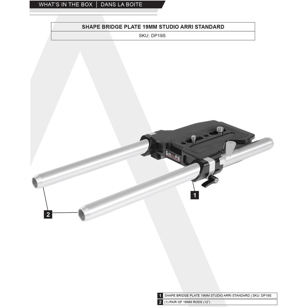 SHAPE ARRI Standard Studio Bridgeplate with 19mm Rods