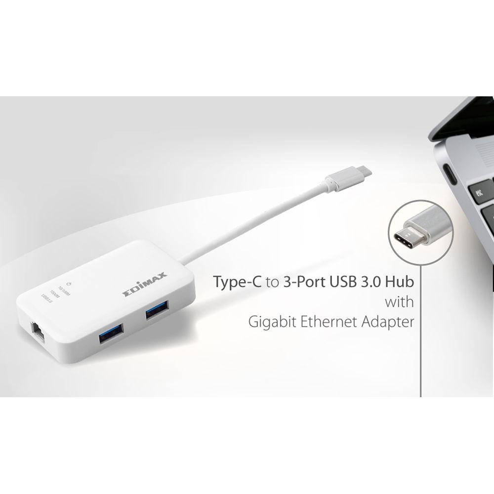 EDIMAX Technology EU-4308 3-Port USB 3.1 Gen 1 Multi-Adapter Hub with Gigabit Ethernet, EDIMAX, Technology, EU-4308, 3-Port, USB, 3.1, Gen, 1, Multi-Adapter, Hub, with, Gigabit, Ethernet