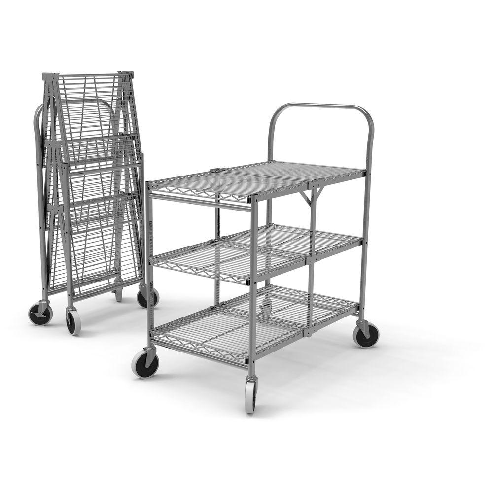 Luxor Three-Shelf Collapsible Wire Utility Cart