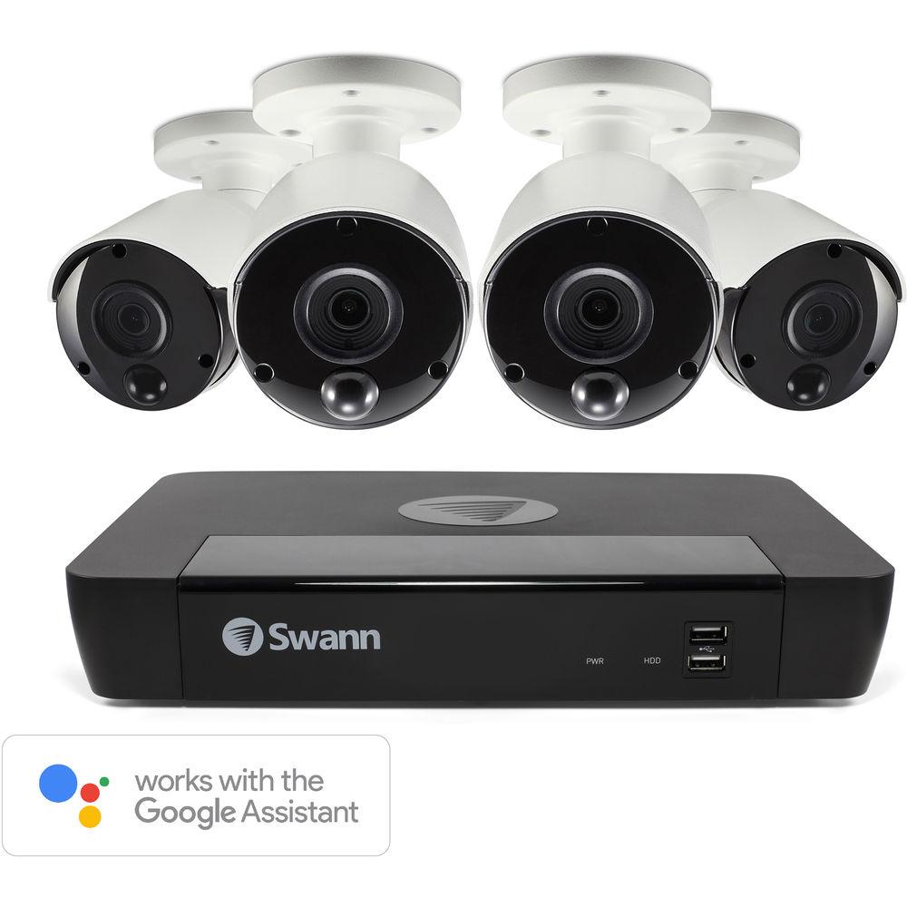 Swann 8-Channel 4K UHD NVR with 2TB HDD & 4 4K Outdoor Night Vision Bullet Cameras