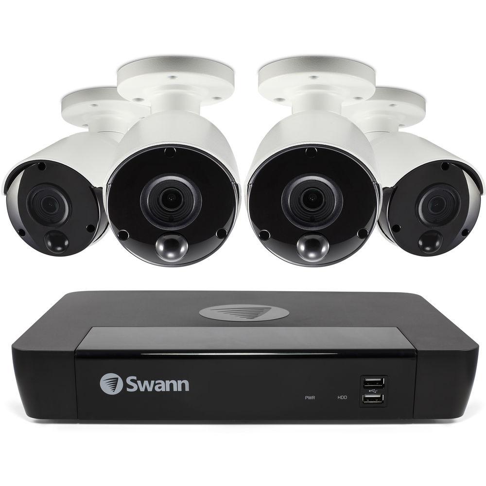 Swann 8-Channel 4K UHD NVR with 2TB HDD & 4 4K Outdoor Night Vision Bullet Cameras
