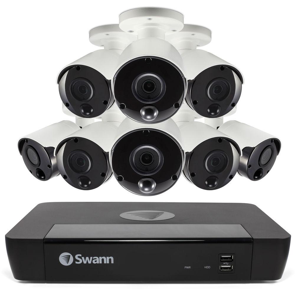 Swann 8-Channel 4K UHD NVR with 2TB HDD & 8 5MP Outdoor Night Vision Bullet Cameras