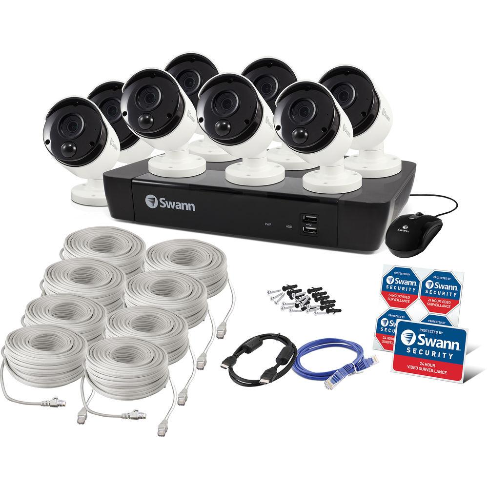 Swann 8-Channel 4K UHD NVR with 2TB HDD & 8 5MP Outdoor Night Vision Bullet Cameras