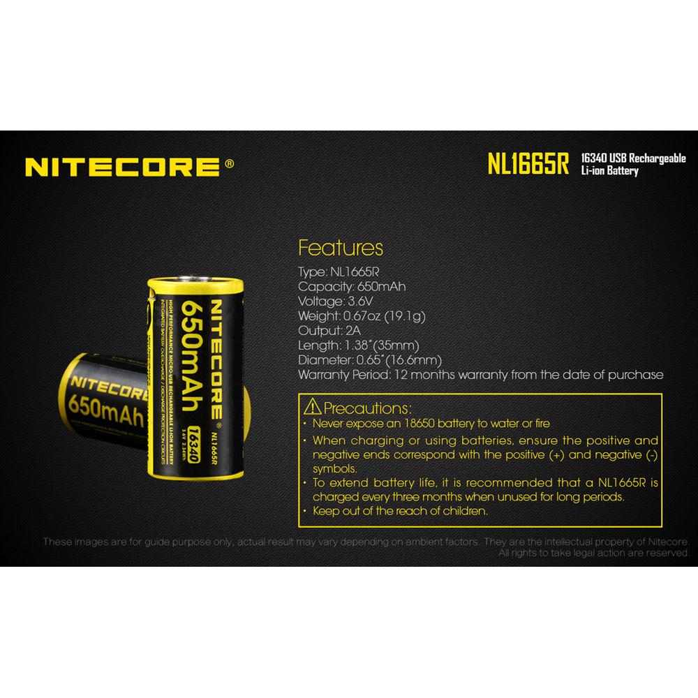 Nitecore NL1665R 16340 Rechargeable Li-Ion Battery