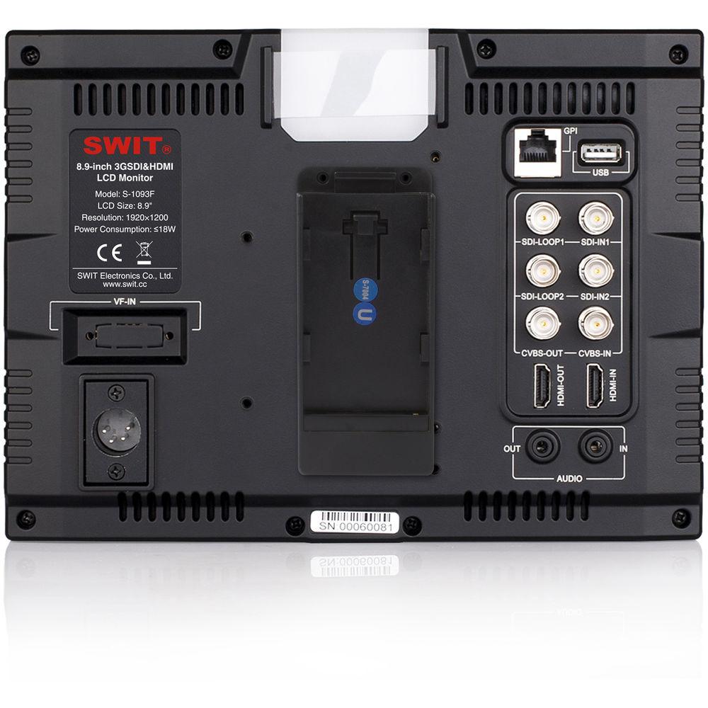 SWIT SWITS-1093F 9" Full HD Waveform LCD Monitor with 8 Interchangeable DV Battery Plates f Sony BP-U Bat