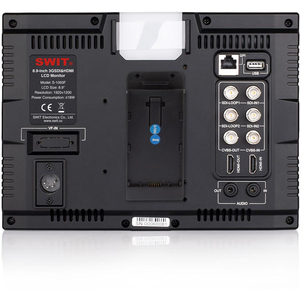 SWIT SWITS-1093F 9"FullHD Waveform LCD Monitor w 8 Interchangeable DV Battery Plates f SSL-JVC50 Battery