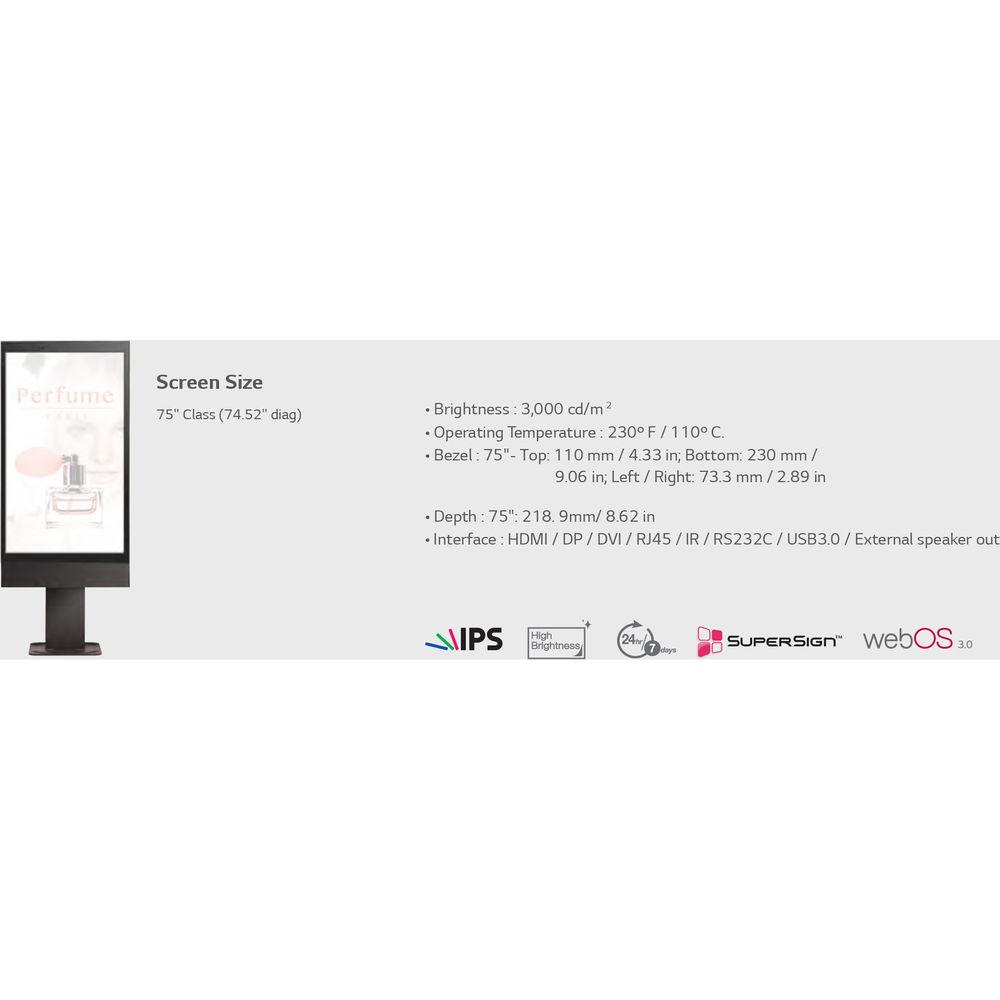 LG Enclosure Floor Stand for 75XE3C 55XE3C Outdoor Display Screen