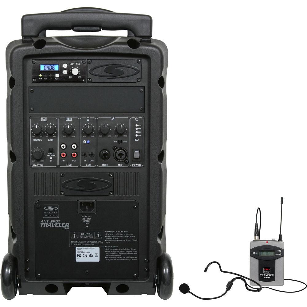 Galaxy Audio TV8 Traveler Series 120W PA System with Single UHF Receiver, Bodypack Transmitter, and Headset Microphone