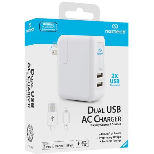Naztech N422 Dual USB 2.4A Wall Charger with Folding Prongs