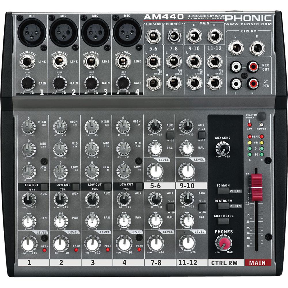 Phonic AM 440 4-Mic Line 4-Stereo Input Compact Mixer