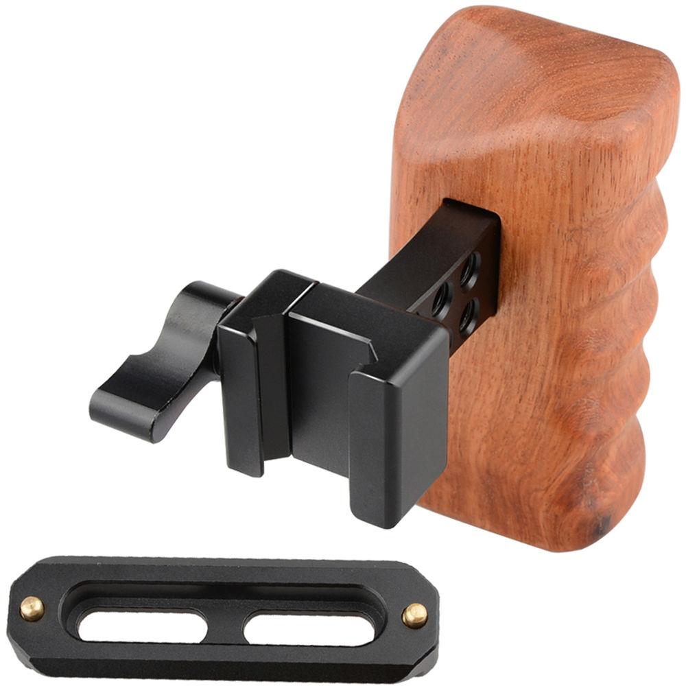 CAMVATE Left Hand Wood Handle Grip with Swat Rail Clamp & 70mm Safety Rail for Select DV and DSLR Camera Cages