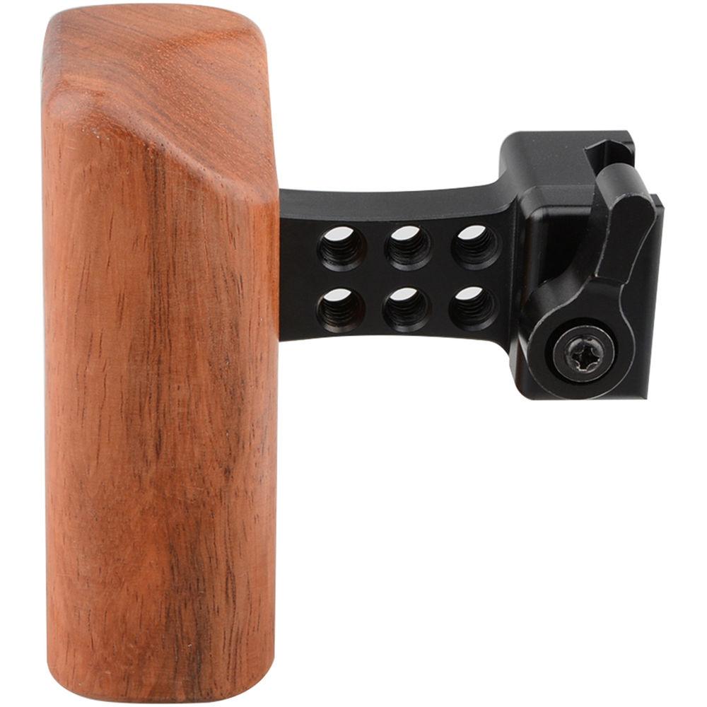 CAMVATE Left Hand Wood Handle Grip with Swat Rail Clamp & 70mm Safety Rail for Select DV and DSLR Camera Cages