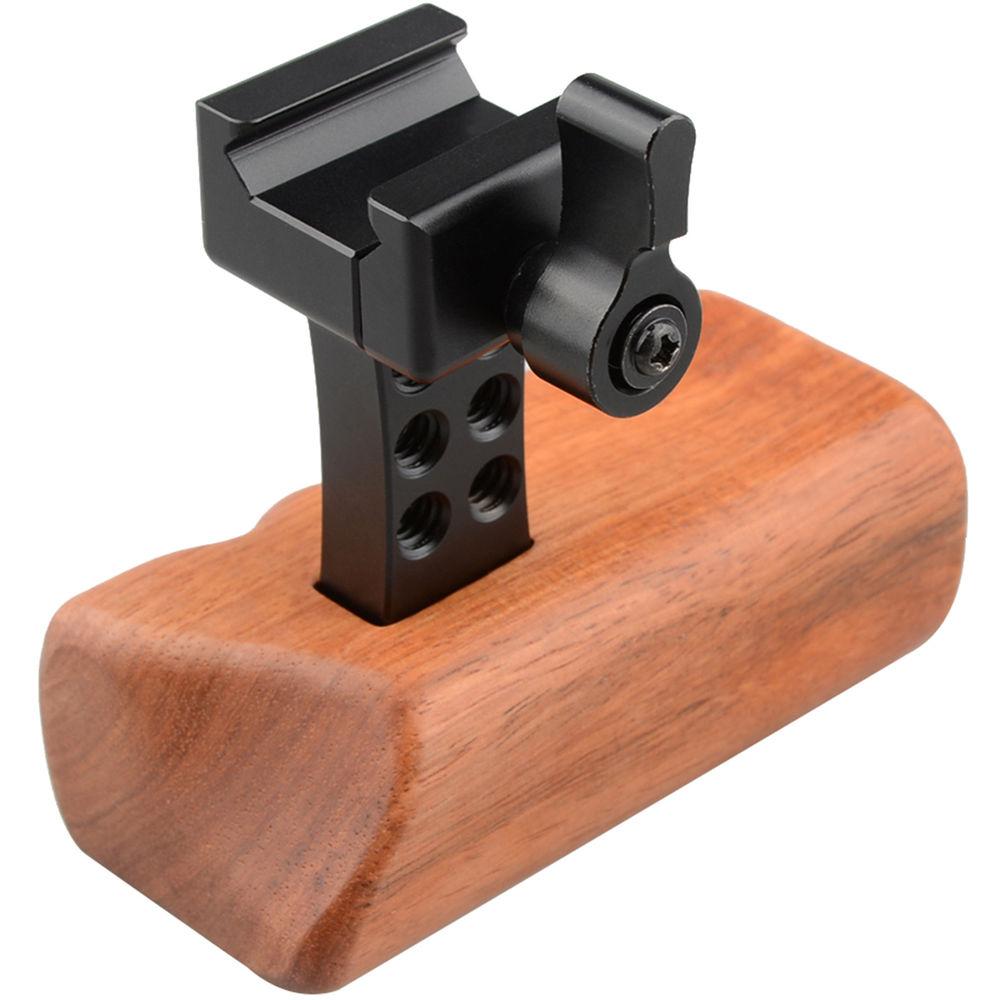 CAMVATE Left Hand Wood Handle Grip with Swat Rail Clamp & 70mm Safety Rail for Select DV and DSLR Camera Cages