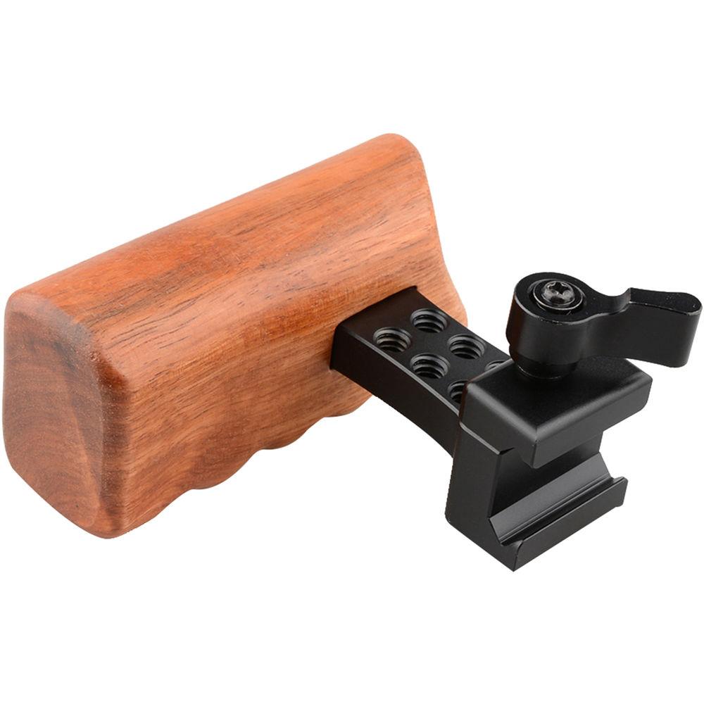 CAMVATE Left Hand Wood Handle Grip with Swat Rail Clamp & 70mm Safety Rail for Select DV and DSLR Camera Cages