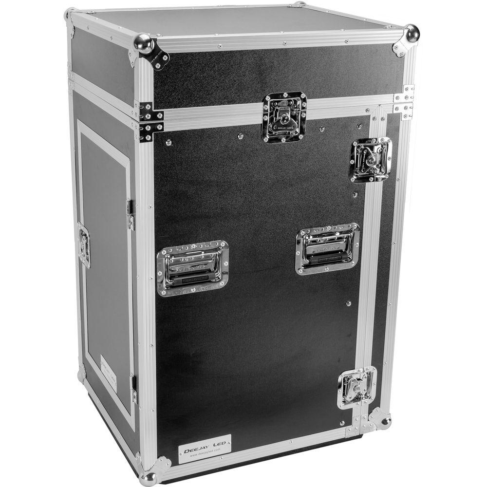 DeeJay LED 11 RU Slant Mixer Rack 16 RU Vertical Rack System Combo Case with Caster Board and 17" Laptop Shelf