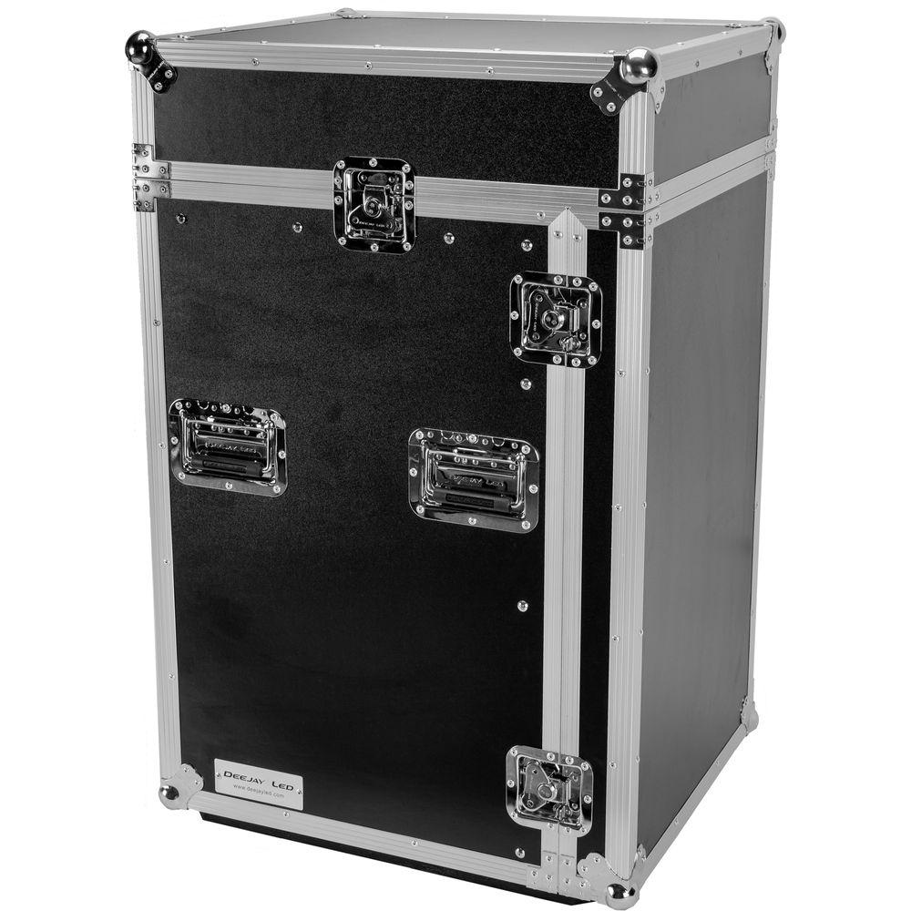DeeJay LED 11 RU Slant Mixer Rack 16 RU Vertical Rack System Combo Case with Caster Board and 17" Laptop Shelf