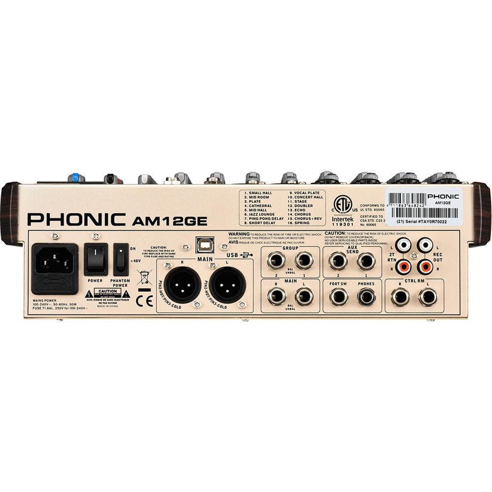 Phonic AM12GE - AM Gold Edition Compact Mixer with Group Output, DFX, Bluetooth, TF Recorder, and USB Interface, Phonic, AM12GE, AM, Gold, Edition, Compact, Mixer, with, Group, Output, DFX, Bluetooth, TF, Recorder, USB, Interface