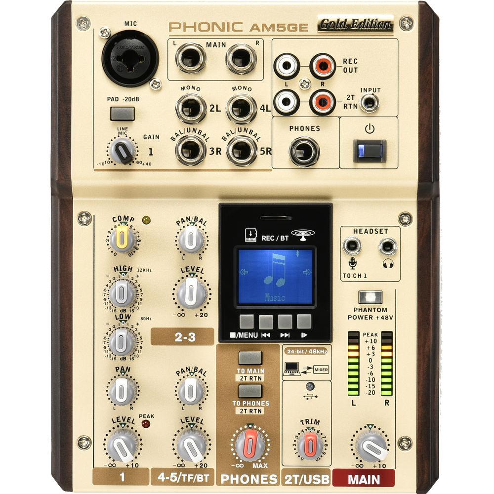 Phonic AM5GE - AM Gold Edition Compact Mixer with Bluetooth, TF Recorder, and USB Interface, Phonic, AM5GE, AM, Gold, Edition, Compact, Mixer, with, Bluetooth, TF, Recorder, USB, Interface