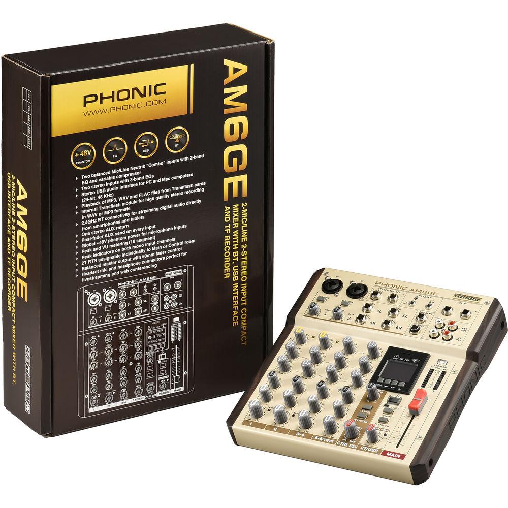 Phonic AM6GE - AM Gold Edition Compact Mixer with Bluetooth, TF Recorder, and USB Interface