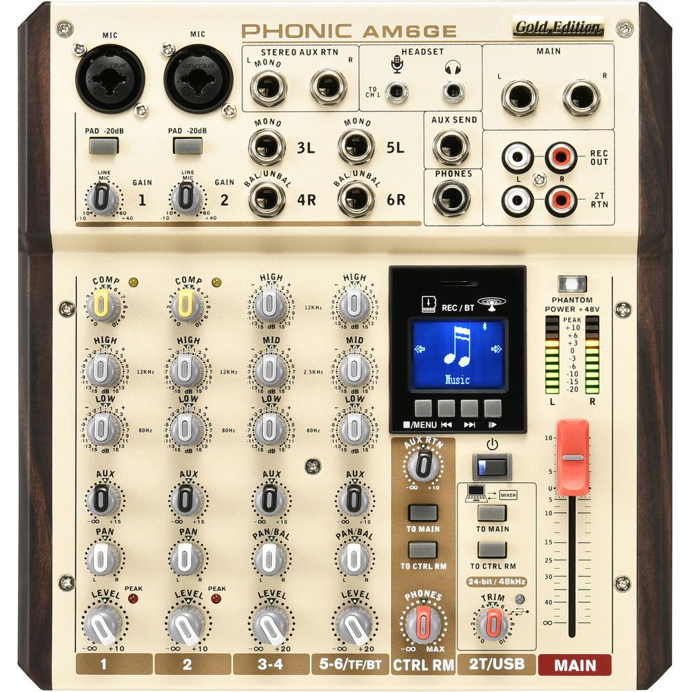 Phonic AM6GE - AM Gold Edition Compact Mixer with Bluetooth, TF Recorder, and USB Interface, Phonic, AM6GE, AM, Gold, Edition, Compact, Mixer, with, Bluetooth, TF, Recorder, USB, Interface