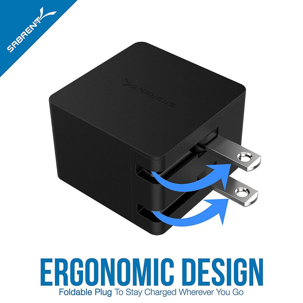 Sabrent Dual USB Type-A Wall Charger with Smart Port Technology