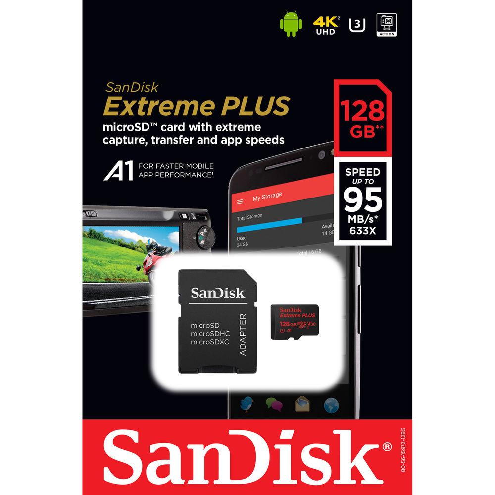 SanDisk 128GB Extreme PLUS UHS-I microSDXC Memory Card with SD Adapter