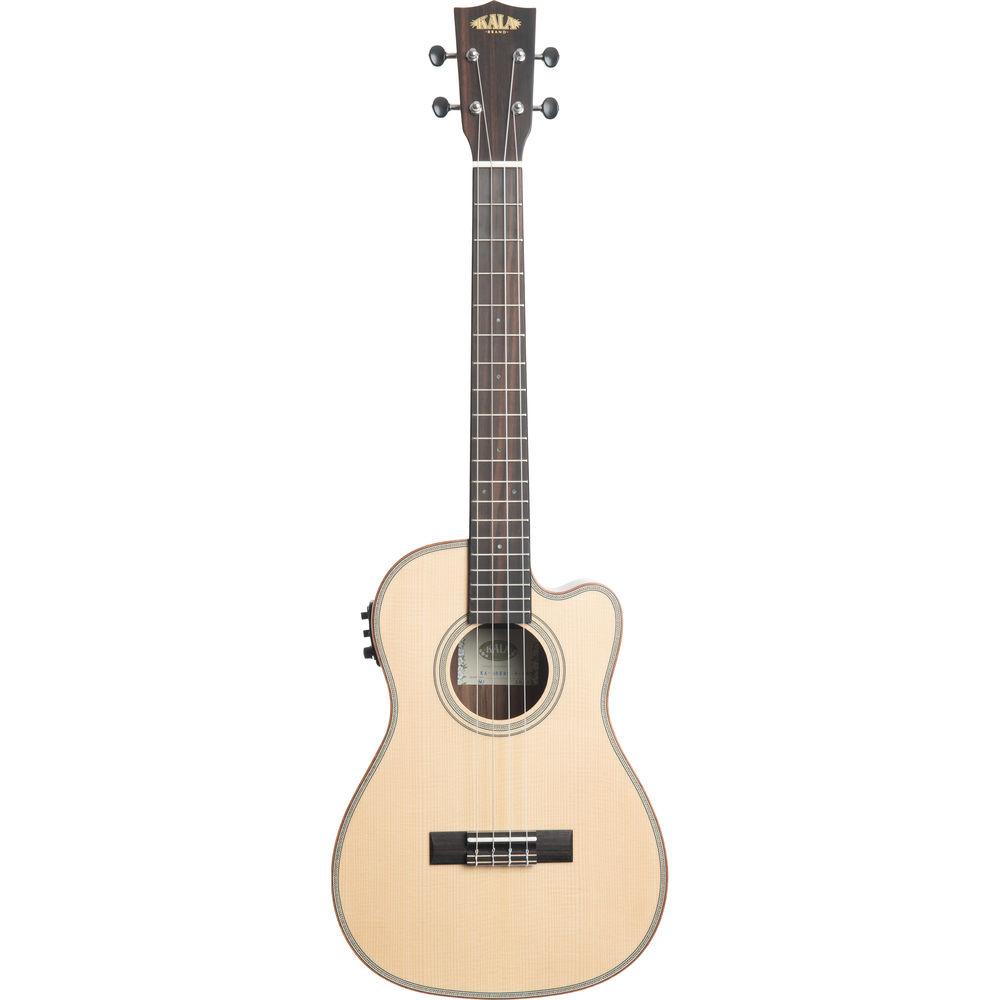 KALA Satin Solid Spruce Striped Ebony Cutaway Electric Baritone Ukulele with EQ