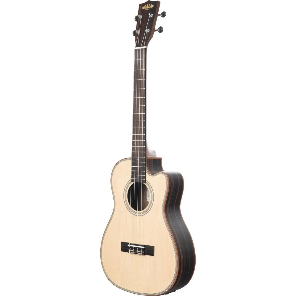 KALA Satin Solid Spruce Striped Ebony Cutaway Electric Baritone Ukulele with EQ