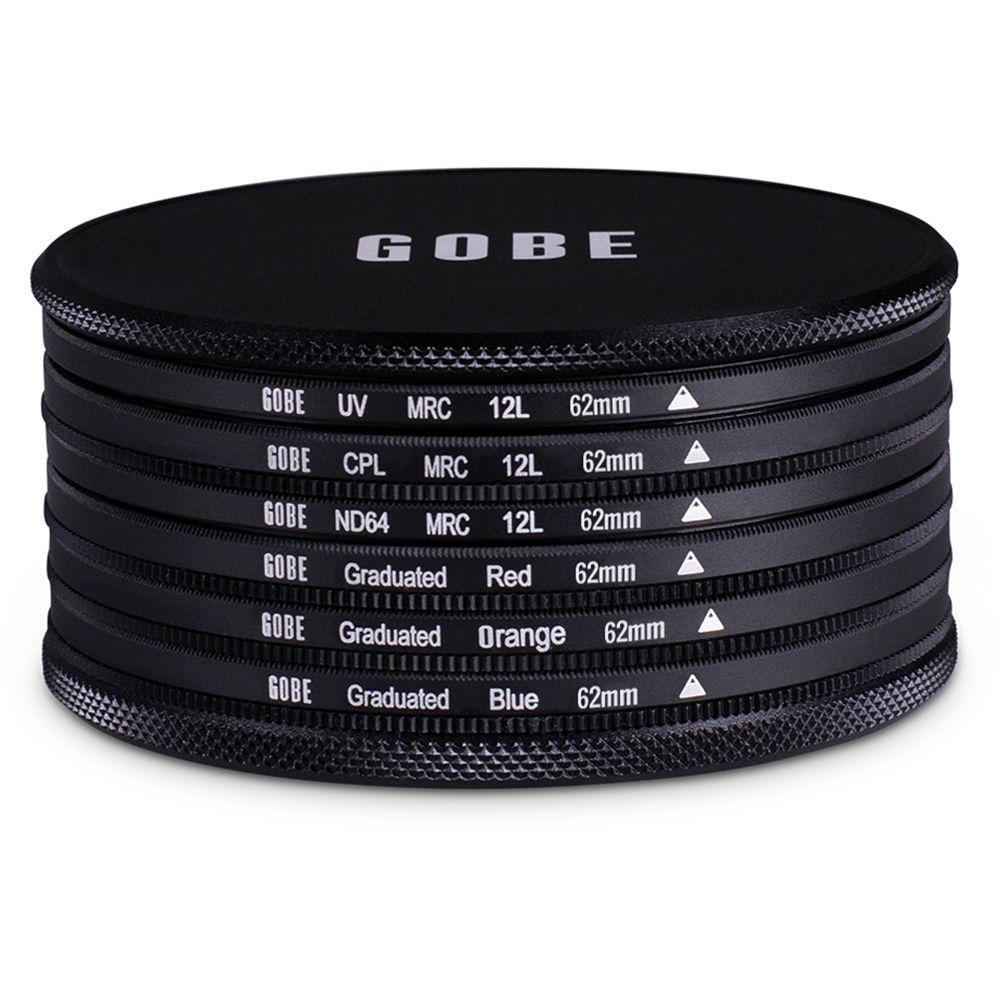 Gobe 62mm The Basics 1Peak UV, Circular Polarizer, ND64, Graduated Red, Graduated Orange, and Graduated Blue 6-Piece Filter Kit