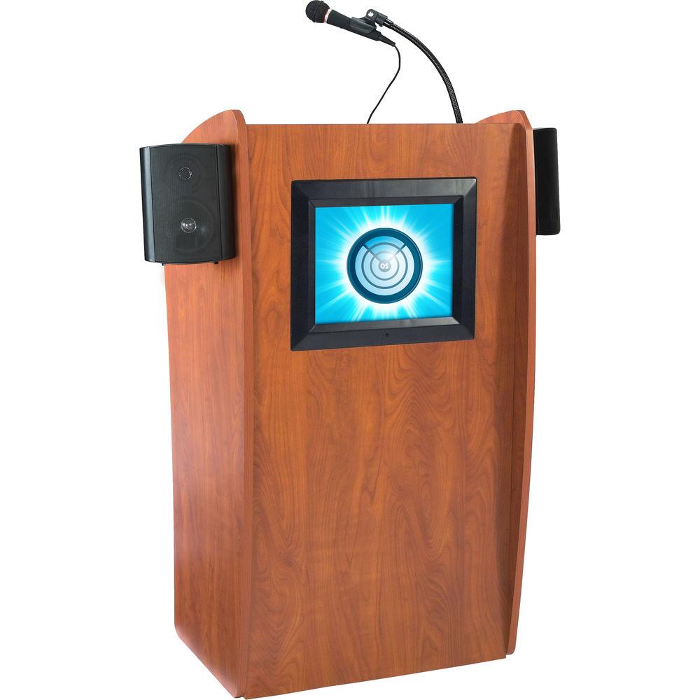 Oklahoma Sound The Vision Lectern with Sound, Screen, Rechargeable Battery & Tie Clip Lavalier Wireless Mic