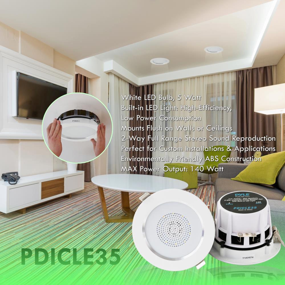 Pyle Pro PDICBLE35 4.0" Aluminum Alloy Frame Ceiling Wall Speakers with LED Light