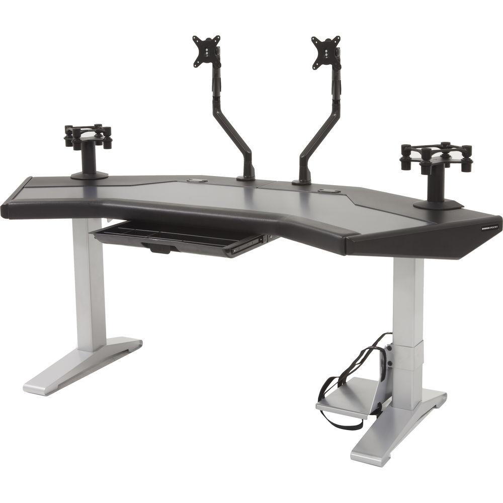 Argosy Halo.G Standard Workstation with Accessory Tray, Two Monitor Arms, Speaker Mount, and CPU Shelf