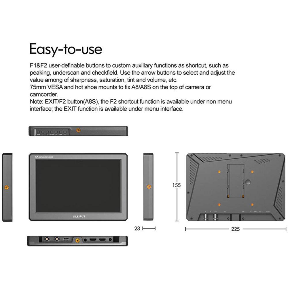 Lilliput A8S 4K 8.9" On-Camera HDMI and 3G-SDI Monitor
