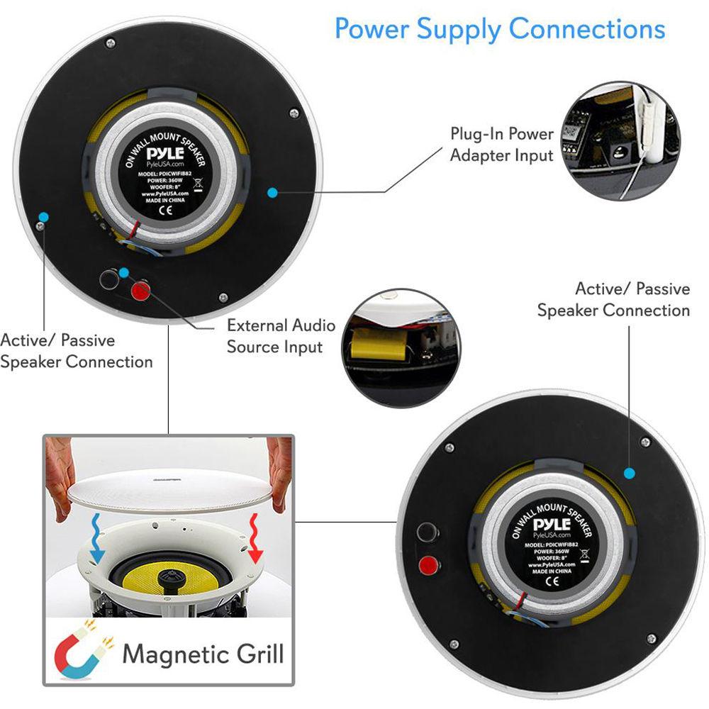 Pyle Pro 8" 300 Watt Peak In-Wall Ceiling Speaker with BT Wireless for Streaming