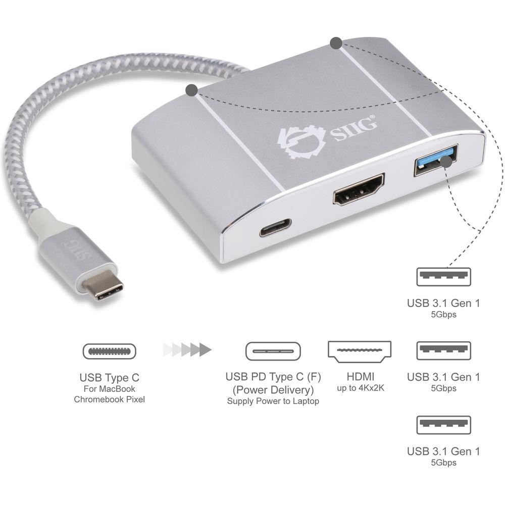 SIIG 3-Port USB 3.1 Gen 1 Multi-Adapter Hub with HDMI and Power Delivery Charging