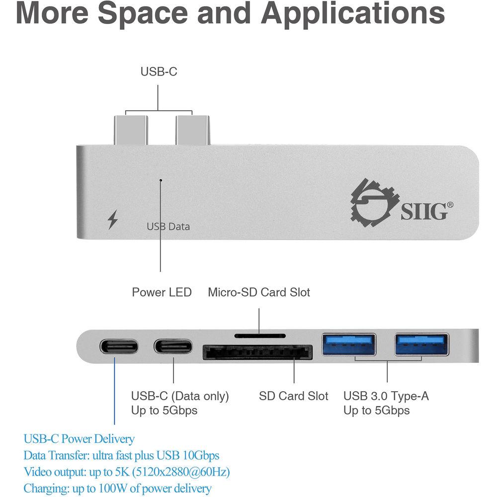 SIIG Dual USB Type-C Hub with Card Reader and Power Delivery