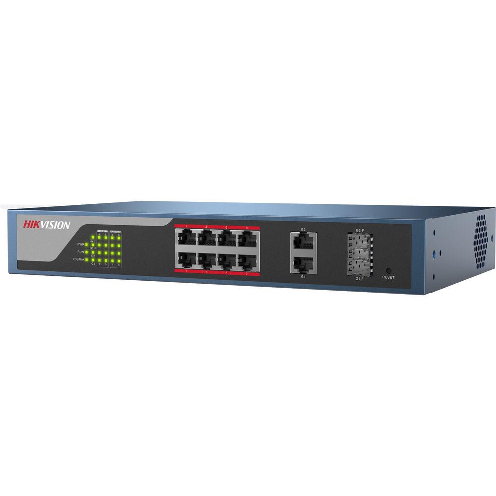 Hikvision Web-Managed PoE Switch with 8 PoE Electrical Ports and Two Combo Ports