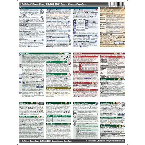 PhotoBert Cheat Sheet for Canon EOS Rebel SL2 200D