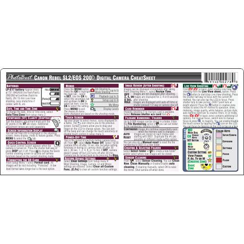 PhotoBert Cheat Sheet for Canon EOS Rebel SL2 200D