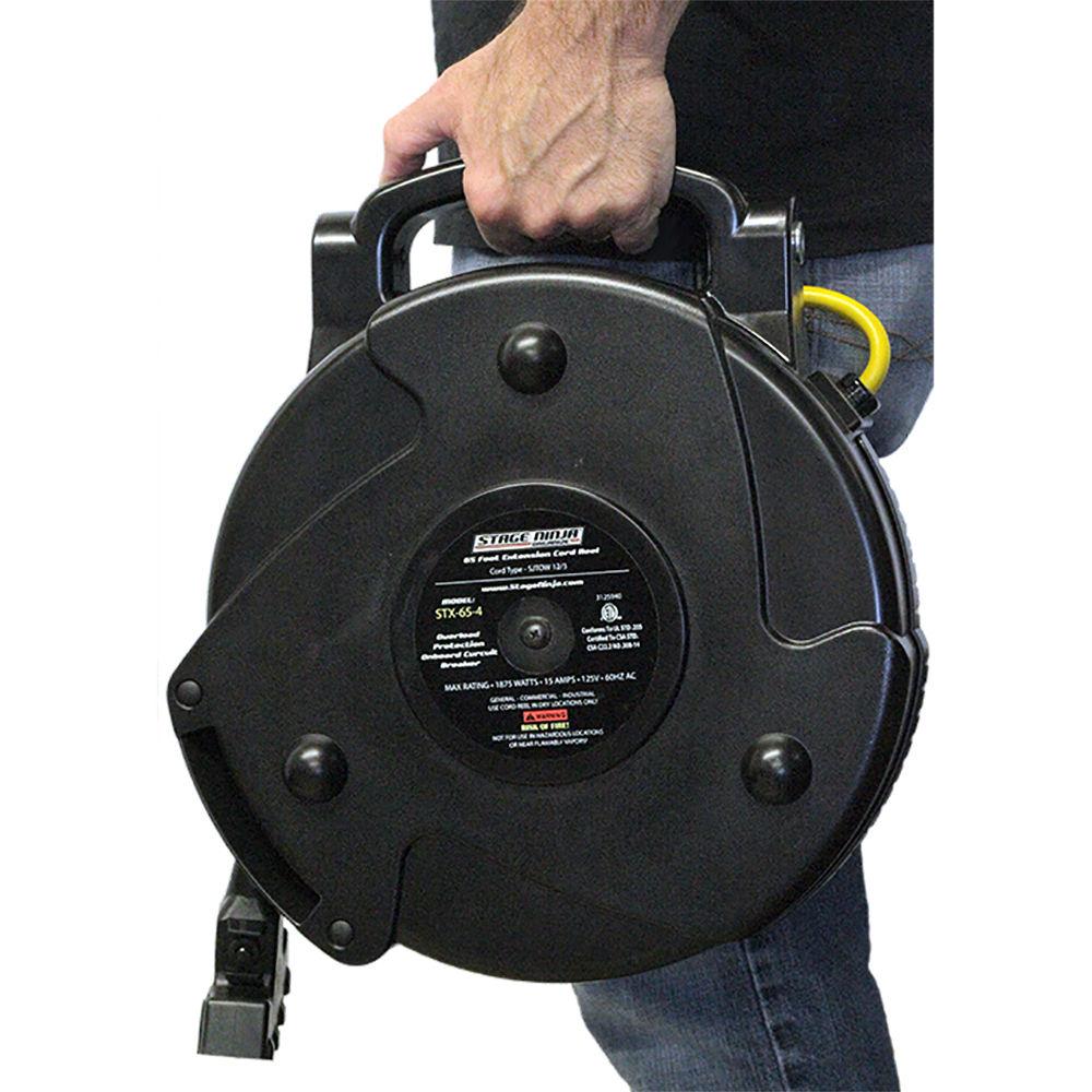 Stage Ninja 12-AWG 4-Outlet Retractable Power Reel with LED Power Indicator and Circuit Breaker