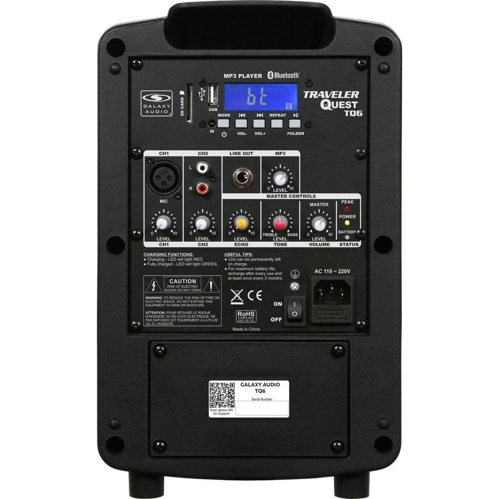 Galaxy Audio Traveler Quest 6 - Battery-Powered Portable PA with Bluetooth